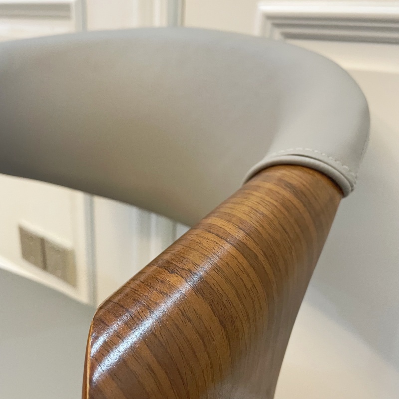 Mid Century Curved Back Dining Chair- Walnut Legs, Grey Leather