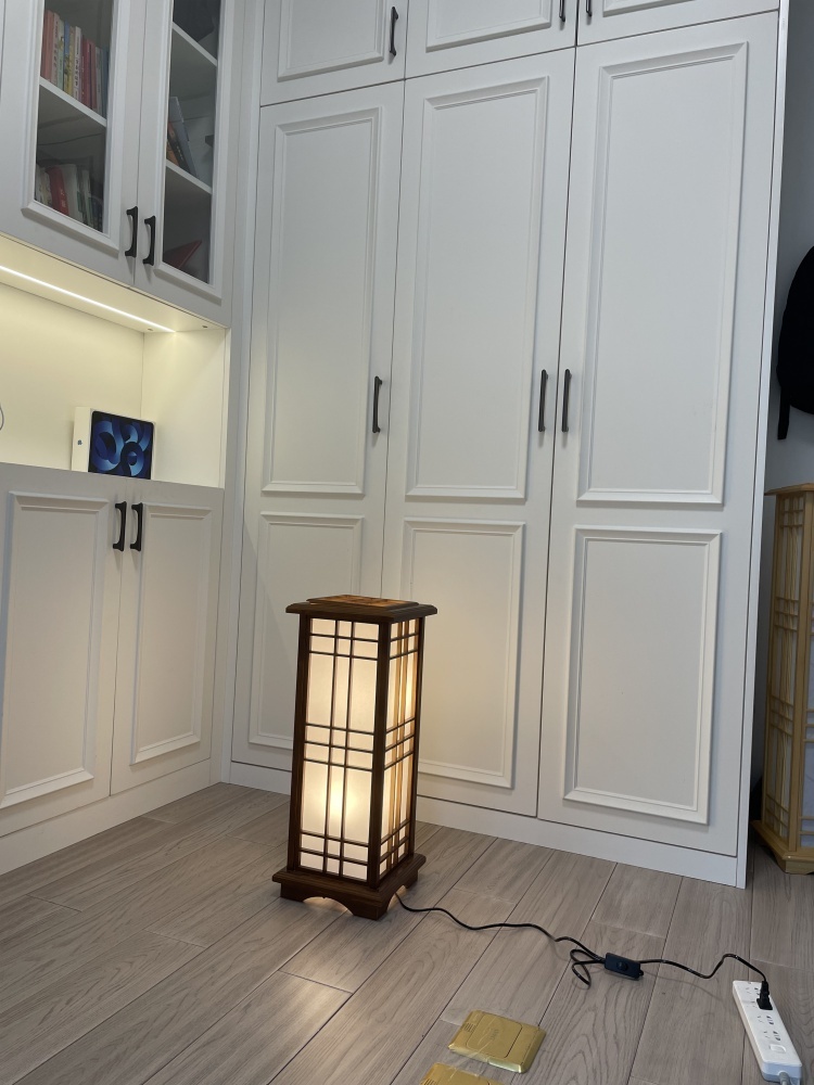 Japanese Style Floor Lamp Wood Light Indoor Lighting-Mahogany Finish, Medium