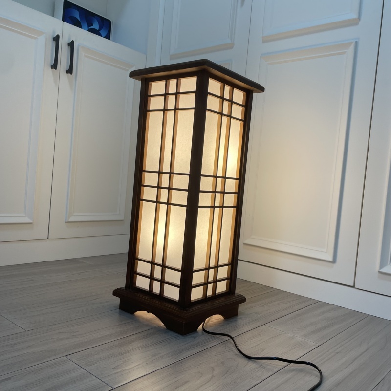 Japanese Style Floor Lamp Wood Light Indoor Lighting-Mahogany Finish, Medium