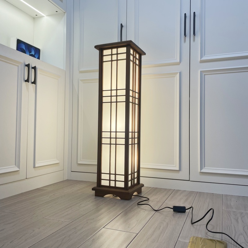 Japanese Style Floor Lamp Wood Light Indoor Lighting-Mahogany Finish, Large
