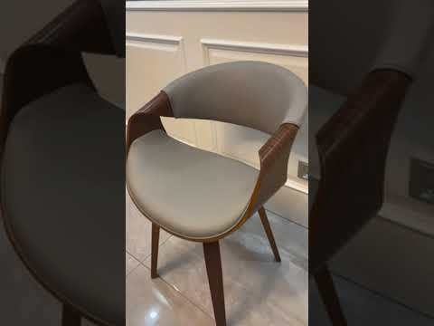 Mid Century Curved Back Dining Chair- Walnut Legs, Black Leather
