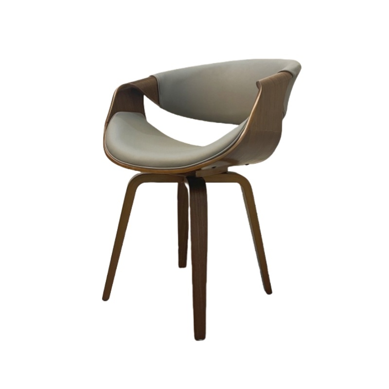 Mid Century Curved Back Dining Chair- Walnut Legs, Grey Leather