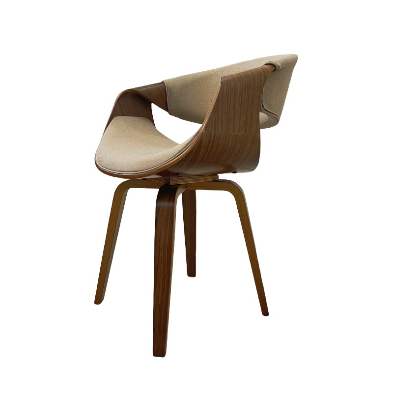 Mid Century Curved Back Dining Chair- Walnut Legs, Khaki Linen Fabric
