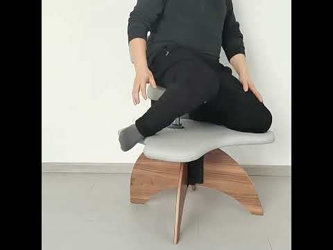 Ergonomic Kneeling Chair with Wooden Legs- Walnut Plywood, Grey Leathers