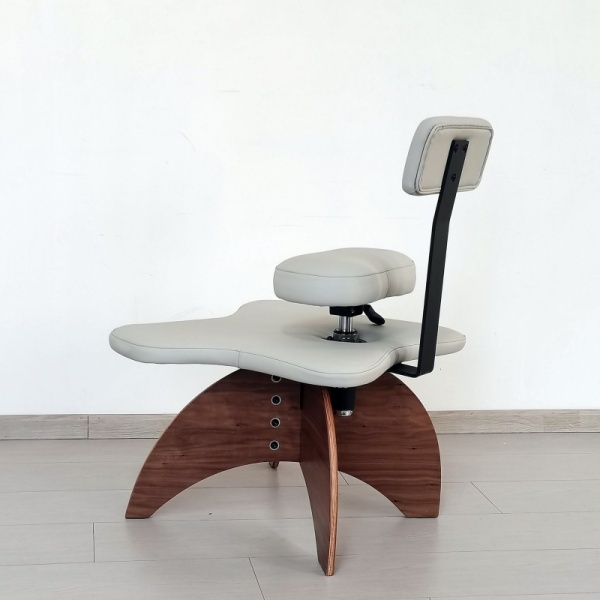 Ergonomic Kneeling Chair with Wooden Legs- Walnut Plywood, Grey Leathers
