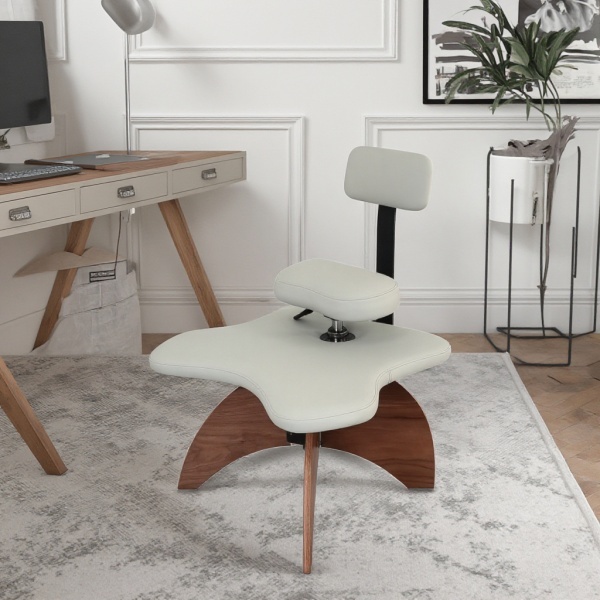 Ergonomic Kneeling Chair with Wooden Legs- Walnut Plywood, Grey Leathers