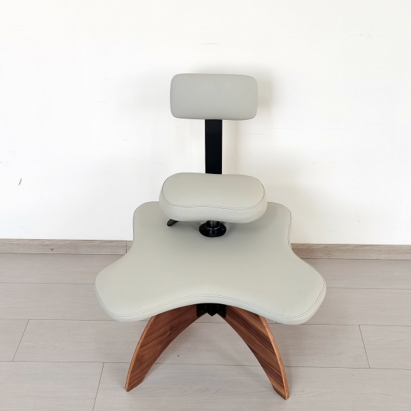 Ergonomic Kneeling Chair with Wooden Legs- Walnut Plywood, Grey Leathers