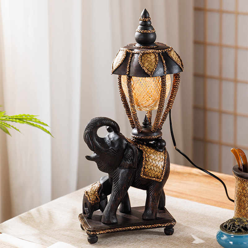 Vintage Table Lamp - L41A Thai Elephant Lamp Southeast Asia Bedside Lights