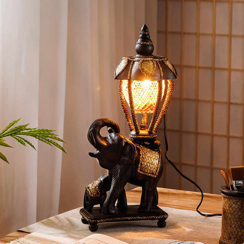 Vintage Table Lamp - L41A Thai Elephant Lamp Southeast Asia Bedside Lights