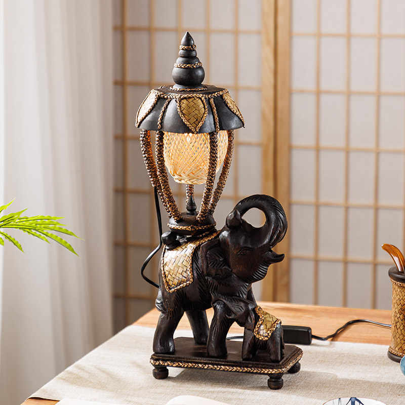 Vintage Table Lamp - L41A Thai Elephant Lamp Southeast Asia Bedside Lights