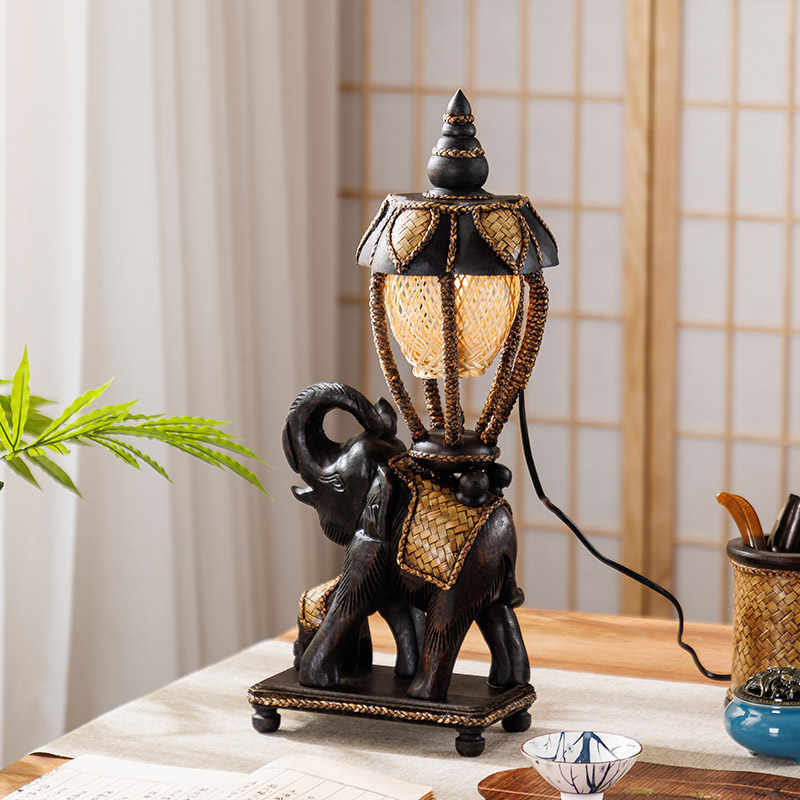 Vintage Table Lamp - L41A Thai Elephant Lamp Southeast Asia Bedside Lights