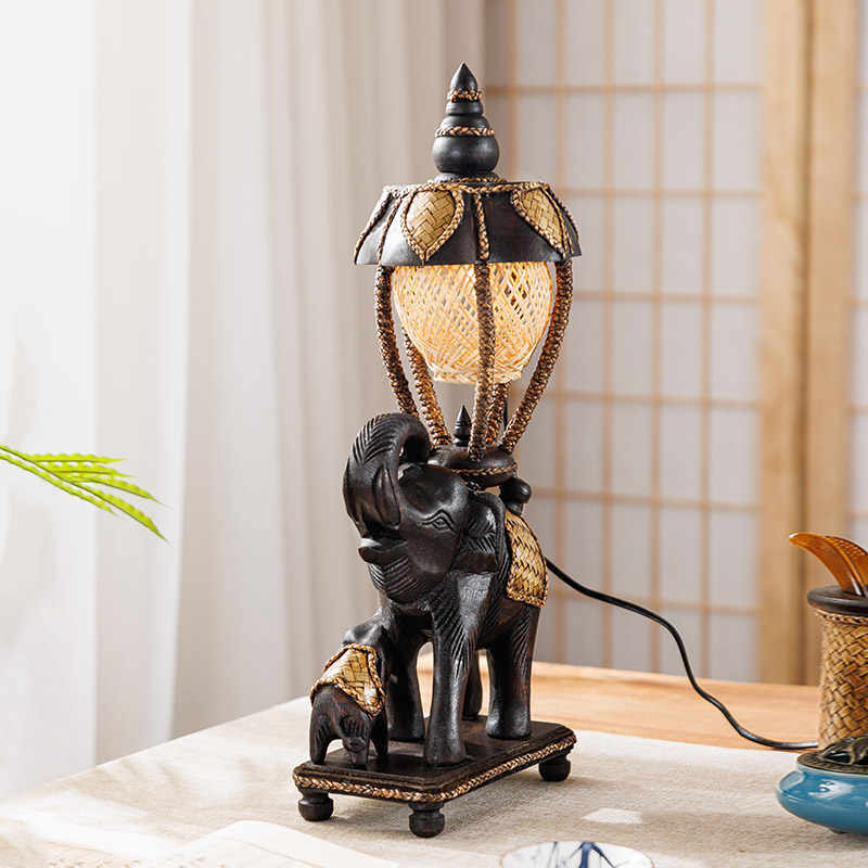 Vintage Table Lamp - L41A Thai Elephant Lamp Southeast Asia Bedside Lights