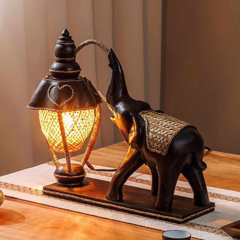 Vintage Table Lamp - L41B  Thai Elephant Lamp Southeast Asia Bedside Lights