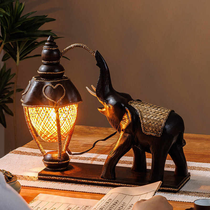 Vintage Table Lamp - L41B  Thai Elephant Lamp Southeast Asia Bedside Lights