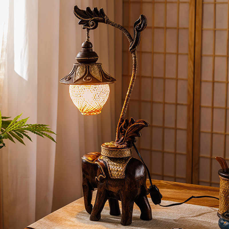 Vintage Table Lamp - L41C  Thai Elephant Lamp Southeast Asia Bedside Lights