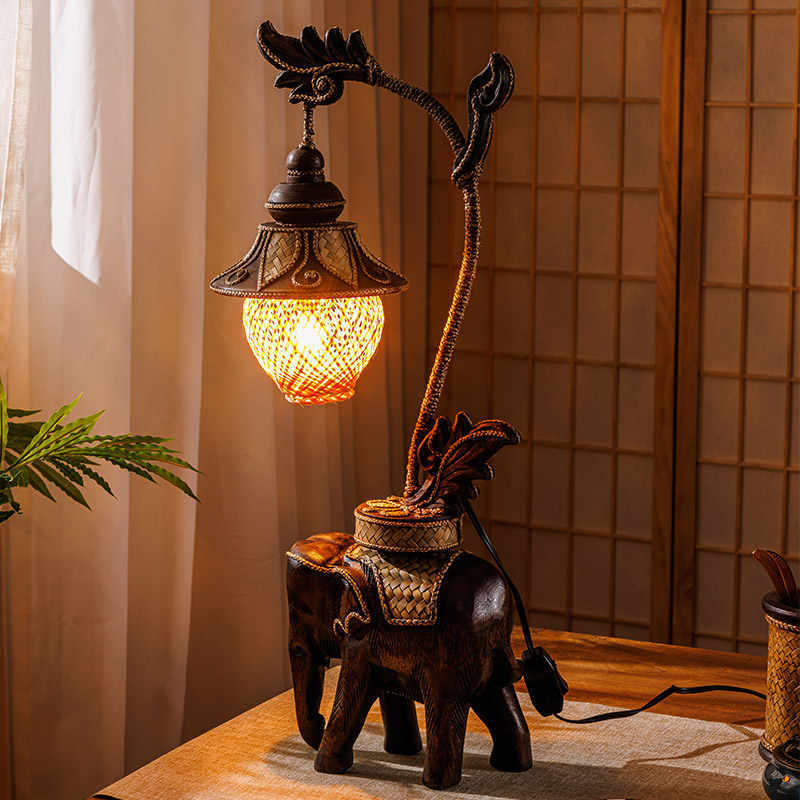 Vintage Table Lamp - L41C  Thai Elephant Lamp Southeast Asia Bedside Lights