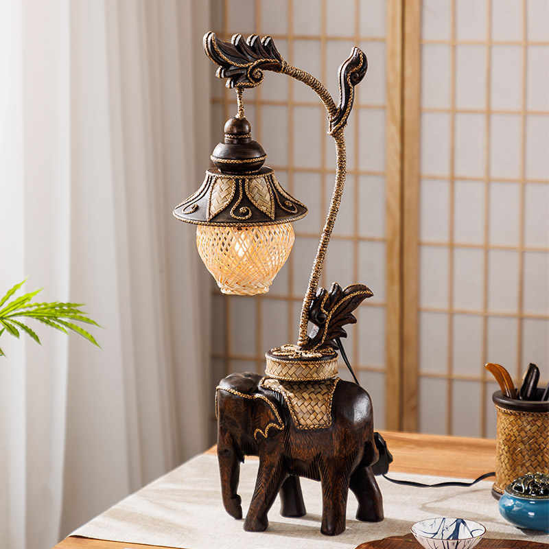 Vintage Table Lamp - L41C  Thai Elephant Lamp Southeast Asia Bedside Lights