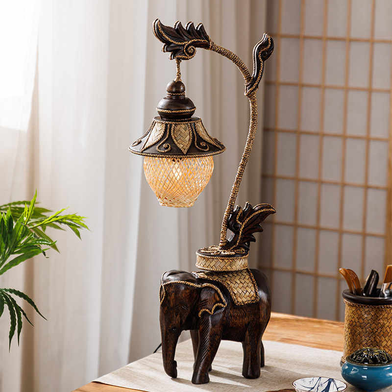 Vintage Table Lamp - L41C  Thai Elephant Lamp Southeast Asia Bedside Lights
