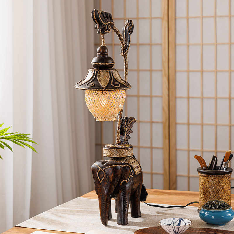 Vintage Table Lamp - L41C  Thai Elephant Lamp Southeast Asia Bedside Lights