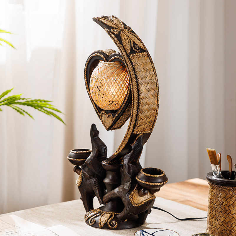 Vintage Table Lamp - L41D  Thai Elephant Lamp Southeast Asia Bedside Lights
