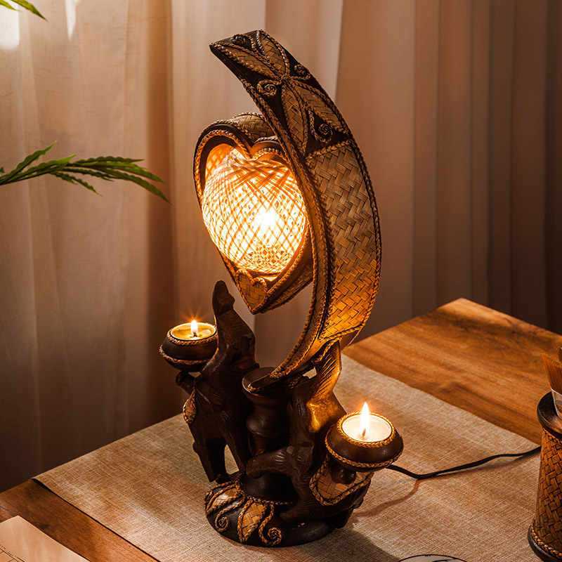 Vintage Table Lamp - L41D  Thai Elephant Lamp Southeast Asia Bedside Lights
