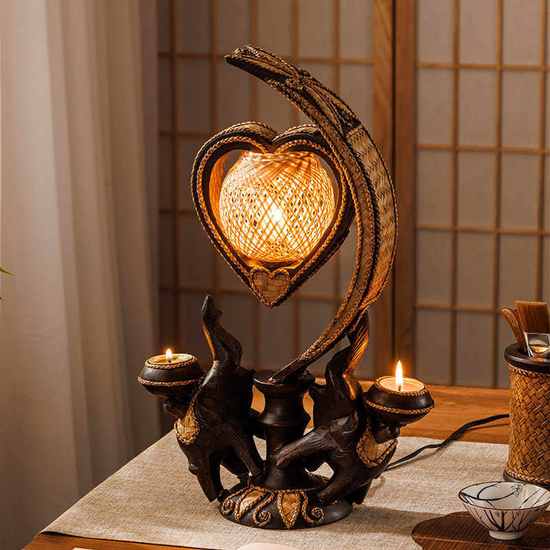 Vintage Table Lamp - L41D  Thai Elephant Lamp Southeast Asia Bedside Lights