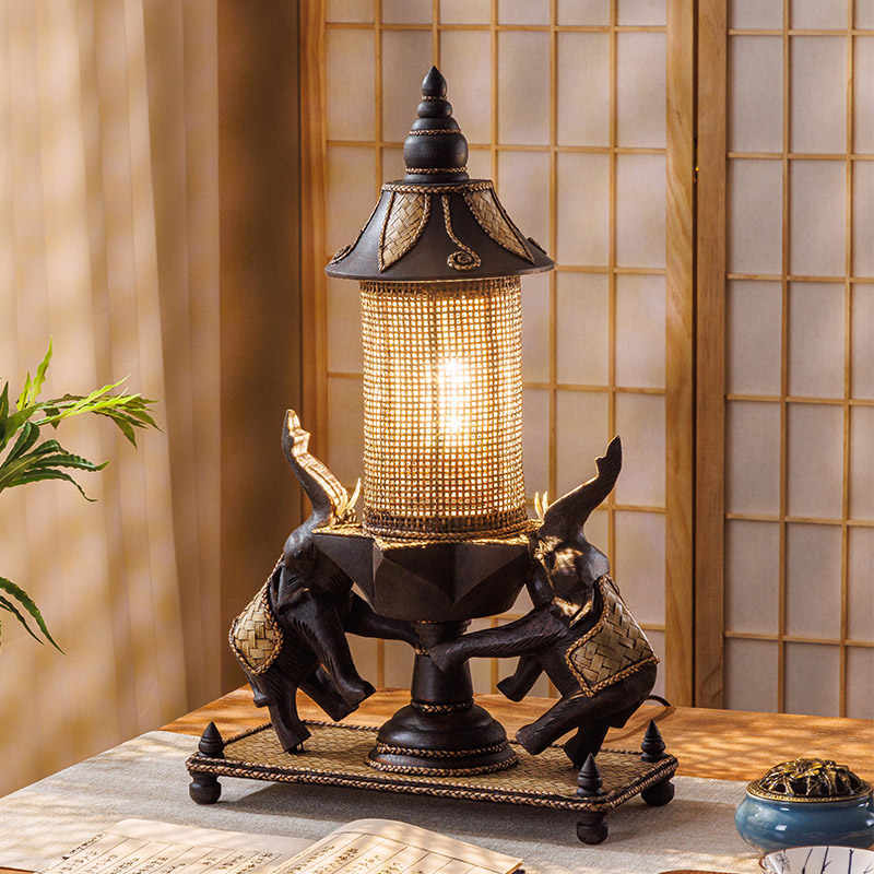 Vintage Table Lamp - L41E  Thai Elephant Lamp Southeast Asia Bedside Lights