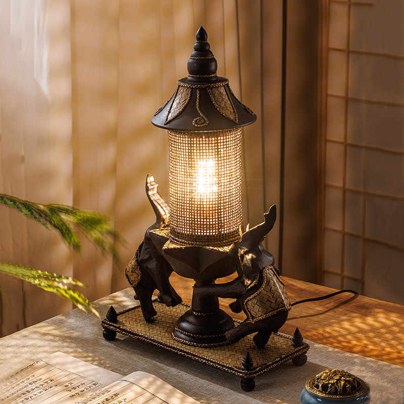 Vintage Table Lamp - L41E  Thai Elephant Lamp Southeast Asia Bedside Lights