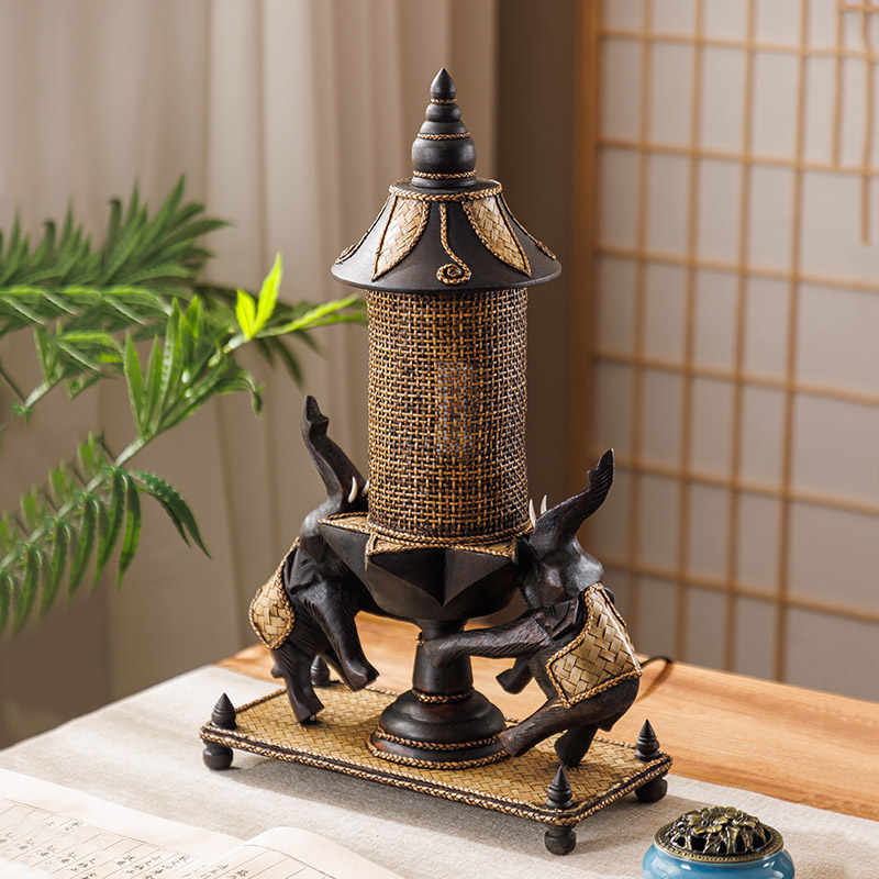 Vintage Table Lamp - L41E  Thai Elephant Lamp Southeast Asia Bedside Lights
