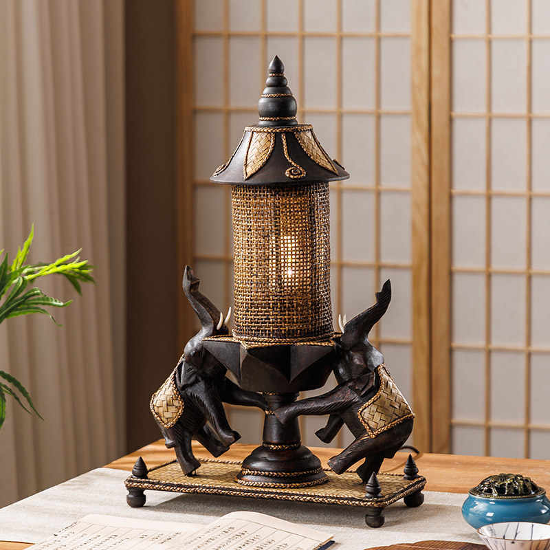 Vintage Table Lamp - L41E  Thai Elephant Lamp Southeast Asia Bedside Lights