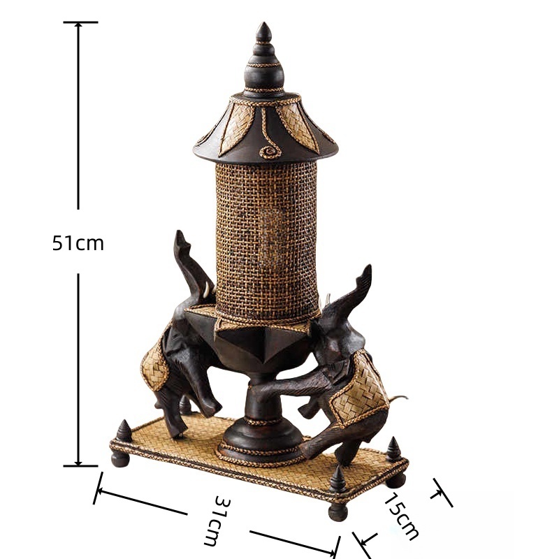 Vintage Table Lamp - L41E  Thai Elephant Lamp Southeast Asia Bedside Lights
