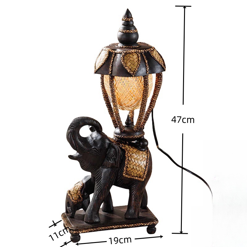 Vintage Table Lamp - L41A Thai Elephant Lamp Southeast Asia Bedside Lights