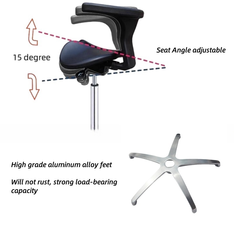 Saddle Stool Rolling Chair -Adjustable Height&Seat