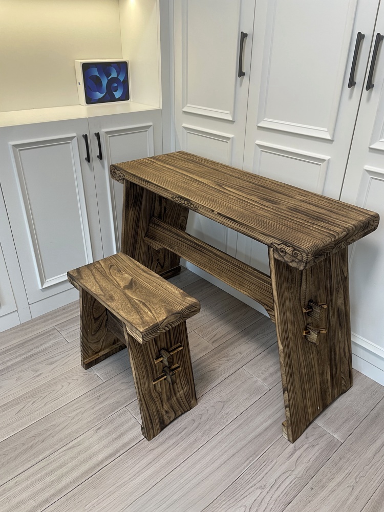 Guqin table+stool set, Solid paulownia wood