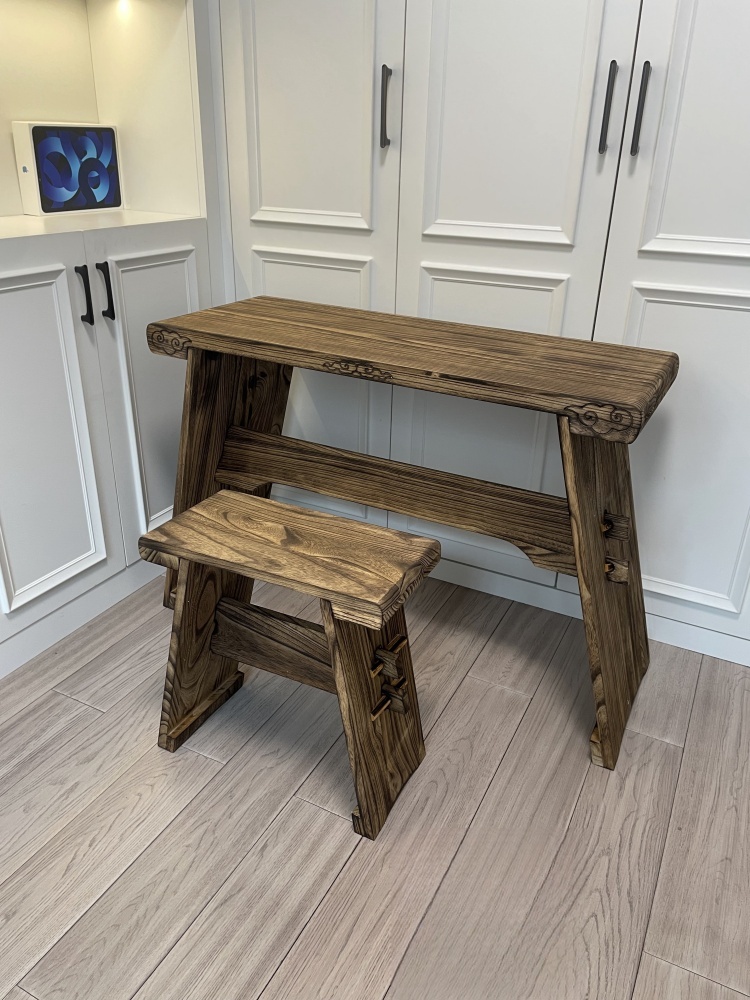 Guqin table+stool set, Solid paulownia wood