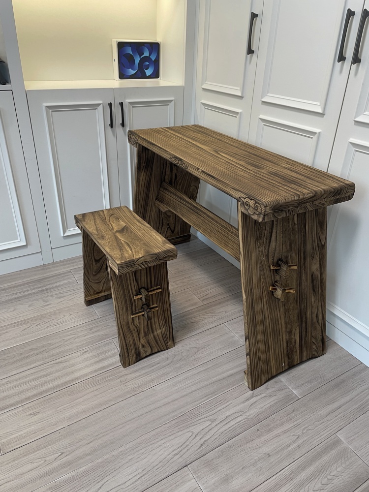 Guqin table+stool set, Solid paulownia wood