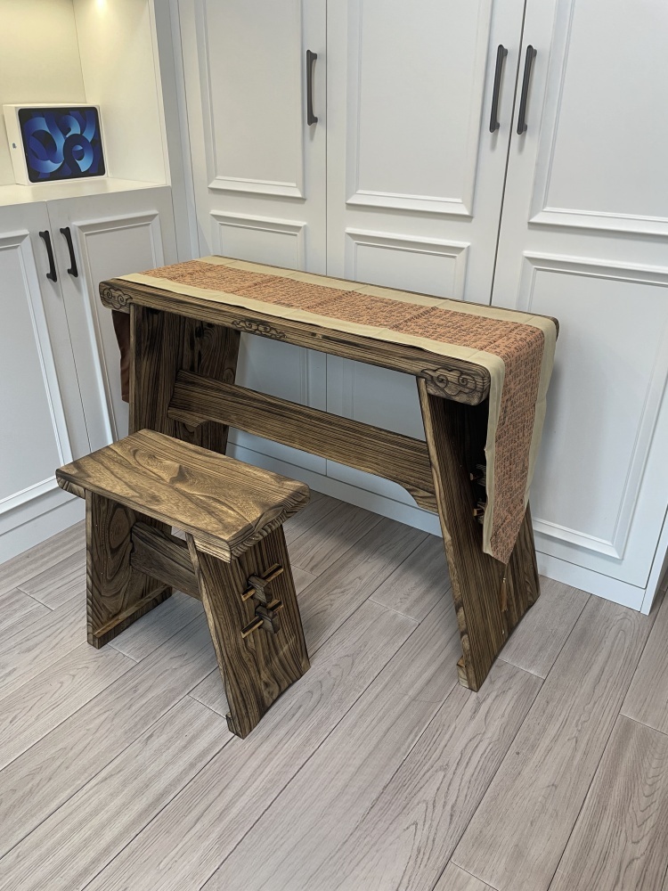 Guqin table+stool set, Solid paulownia wood