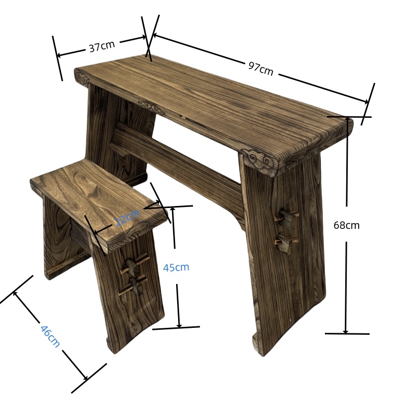 Guqin table+stool set, Solid paulownia wood