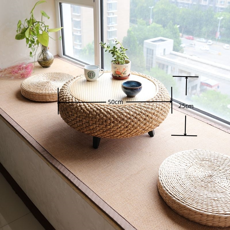 Rural Industrial Circular Hand Woven Rattan Round Table