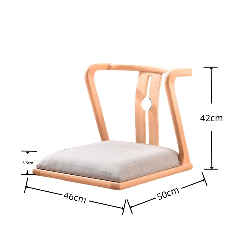 Wooden Zaisu Chair Floor Seating with Back Support-Moon  Chair