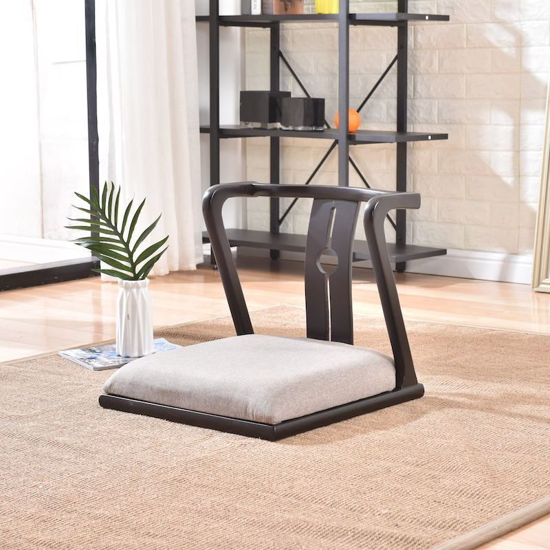Wooden Zaisu Chair Floor Seating with Back Support-Moon  Chair