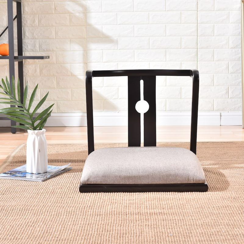 Wooden Zaisu Chair Floor Seating with Back Support-Moon  Chair