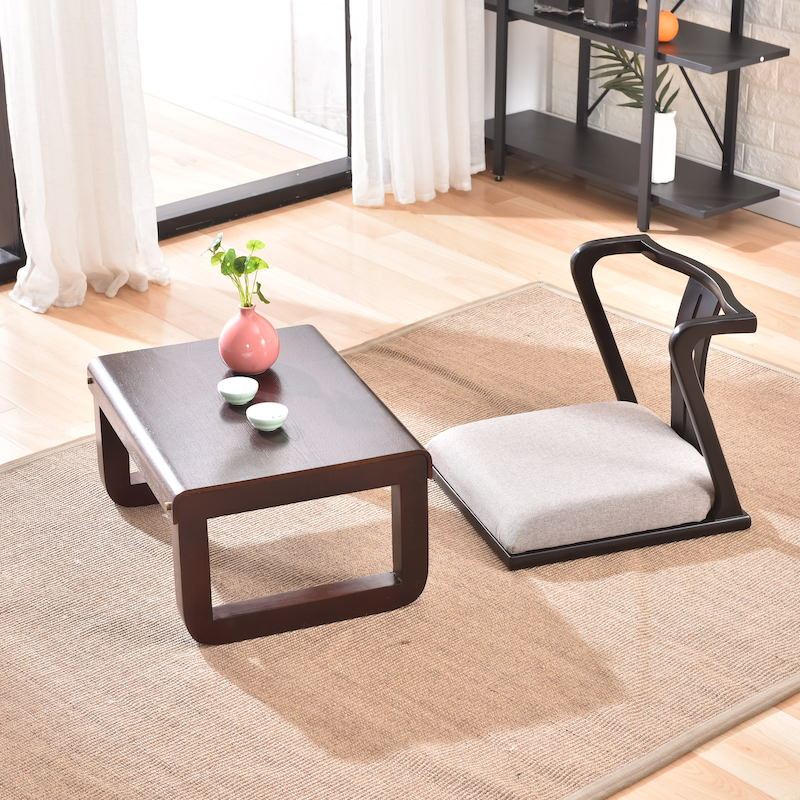 Wooden Zaisu Chair Floor Seating with Back Support-Moon  Chair