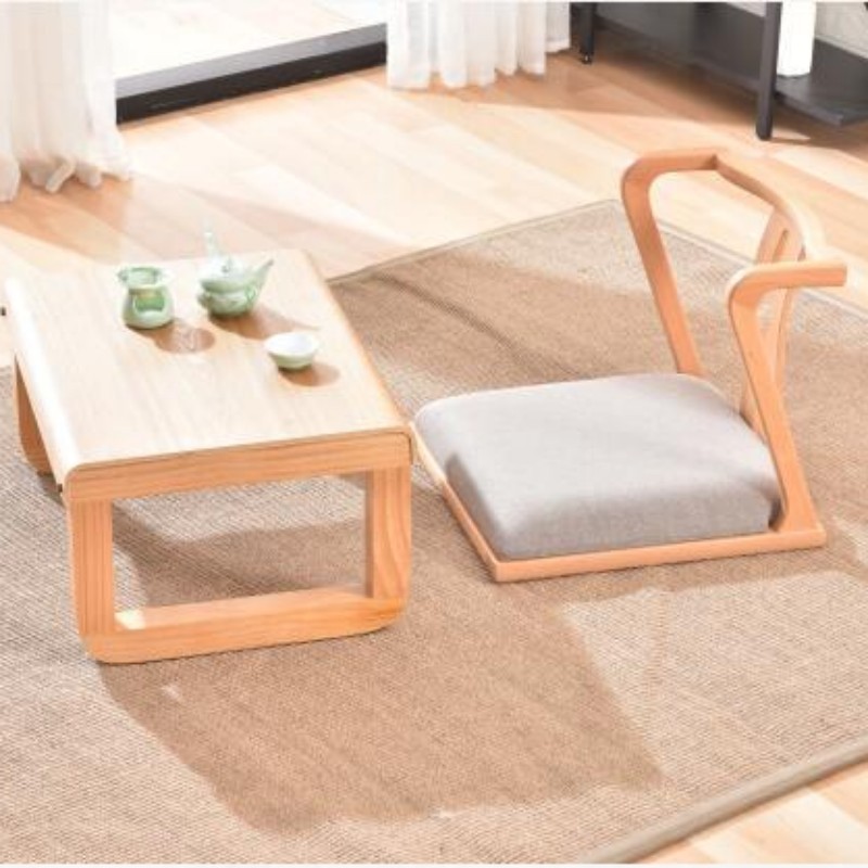 Wooden Zaisu Chair Floor Seating with Back Support-Moon  Chair