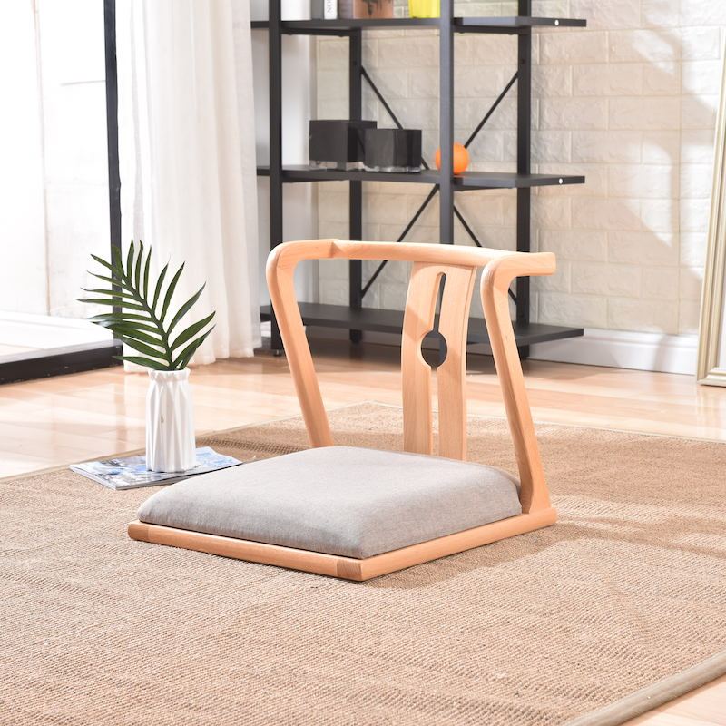 Wooden Zaisu Chair Floor Seating with Back Support-Moon  Chair