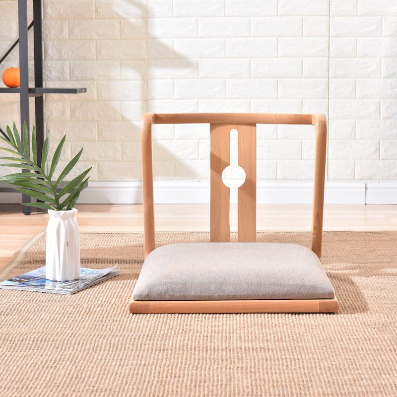 Wooden Zaisu Chair Floor Seating with Back Support-Moon  Chair