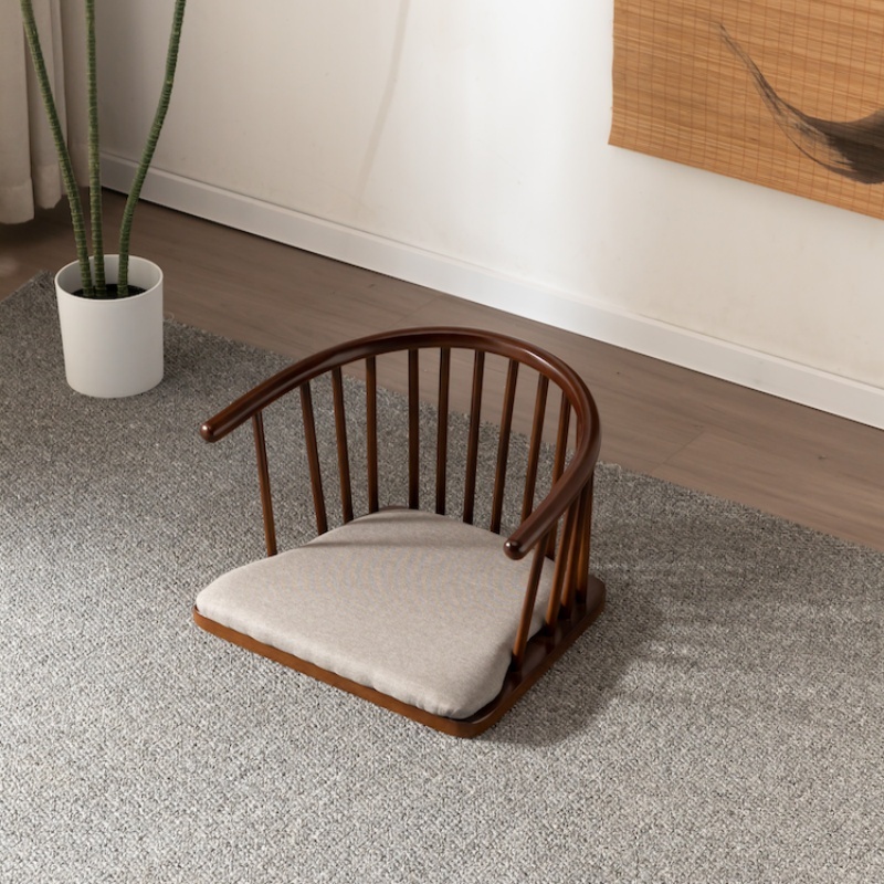 Japanese Tatami Zaisu Legless Chair with back Support ,mahogany Finish