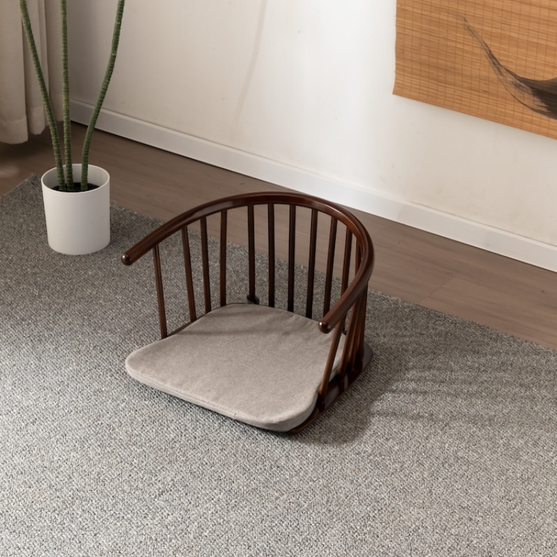 Japanese Tatami Zaisu Legless Chair with back Support ,mahogany Finish