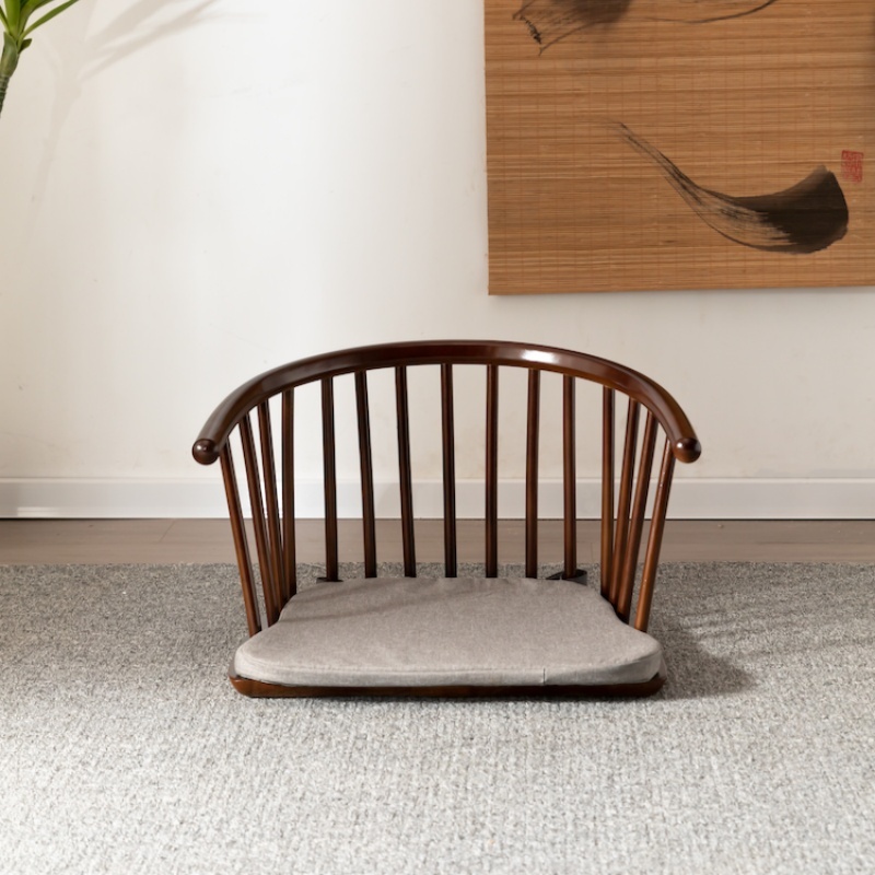 Japanese Tatami Zaisu Legless Chair with back Support ,mahogany Finish