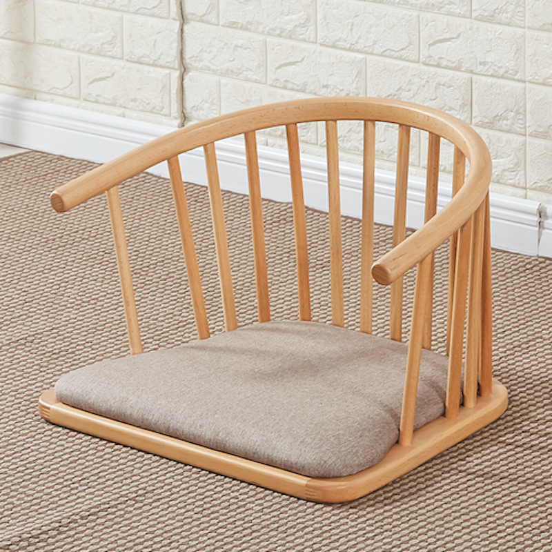 Japanese Tatami Zaisu Legless Chair with back Support ,Natural Finish